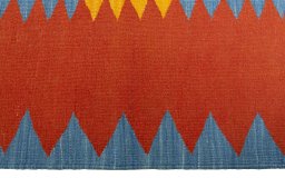 Close-up detail of New Kilim Sofre rug from Turkey showing Wool weave