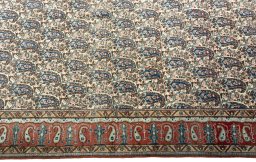Close-up detail of 1950s Ghom rug from Iran / Persia showing Wool weave