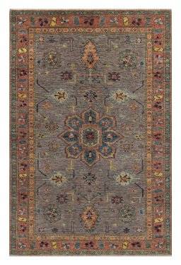 Full view of New Kazak rug from Pakistan, 192 × 125 cm in Gray tones