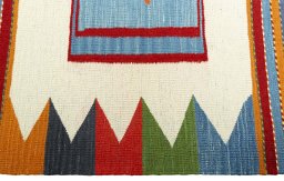 Close-up detail of New Kilim Sofre rug from Turkey showing Wool weave