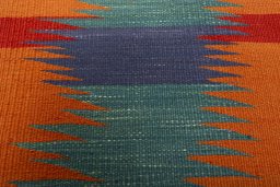 Backside of handmade New Kilim Sofre rug showing knot structure and weave density