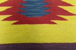 Backside of handmade New Kilim Sofre rug showing knot structure and weave density