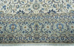 Full view of 2000s Kashan rug from Iran / Persia, 405 × 300 cm in Beige tones