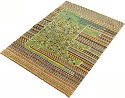 Corner detail of New Kilim Dastan rug showing border pattern and Wool pile