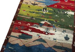 Backside of handmade 2000s Persian Gabbeh rug showing knot structure and weave density