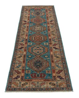 Surface texture of New Kazak rug with natural Wool and intricate pattern