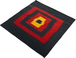 Corner detail of New Kilim Sofre rug showing border pattern and Wool pile