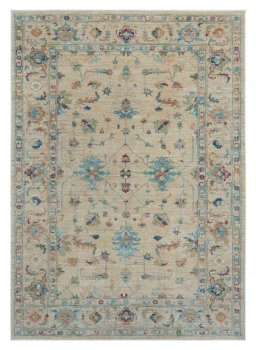 Full view of New Farahan rug from Pakistan, 234 × 168 cm in Beige tones