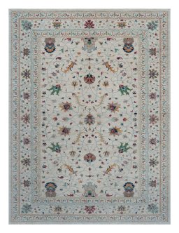 Full view of New Farahan rug from Pakistan, 404 × 303 cm in Beige tones