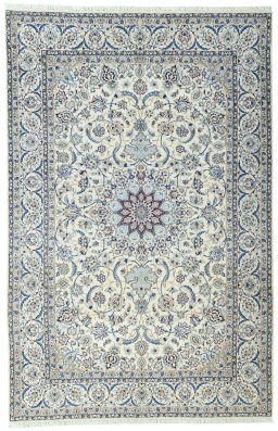 Full view of 2000s Nain rug from Iran / Persia, 323 × 211 cm in Beige tones