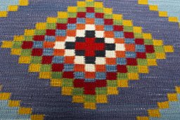 Backside of handmade New Kilim Sofre rug showing knot structure and weave density
