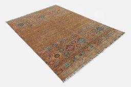 Corner detail of New Samarkand rug showing border pattern and Wool pile