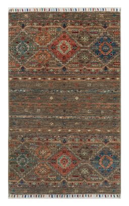 Full view of New Samarkand rug from Pakistan, 122 × 75 cm in Gray tones