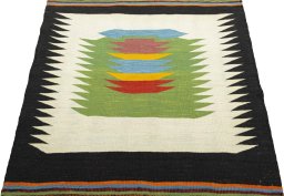 Close-up detail of New Kilim Sofre rug from Turkey showing Wool weave