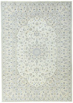 Full view of 2000s Kashan rug from Iran / Persia, 349 × 249 cm in Beige tones