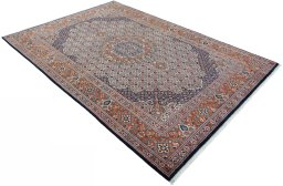 Close-up detail of 2000s Moud rug from Iran / Persia showing Wool weave