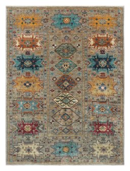 Full view of New Samarkand rug from Pakistan, 199 × 148 cm in Gray tones