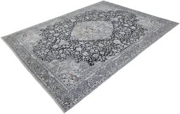 Corner detail of 1990s Cashmere Silk rug showing border pattern and Silk pile