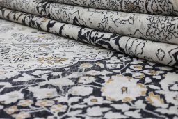 Close-up detail of 1990s Cashmere Silk rug from India showing Silk weave