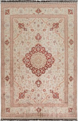 Full view of 1950s Istanbul Silk rug from Turkey, 188 × 122 cm in Cream tones
