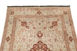 Surface texture of 1950s Istanbul Silk rug with natural Silk and intricate pattern
