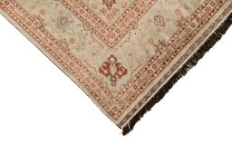 Backside of handmade 1950s Istanbul Silk rug showing knot structure and weave density