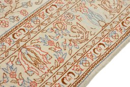 Close-up detail of 1920s Istanbul Silk rug from Turkey showing Silk weave