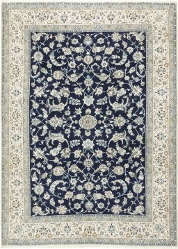Full view of 1990s Nain Silk rug from Iran / Persia, 360 × 250 cm in Dark blue tones