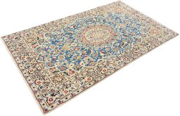 Corner detail of 1990s Nain Silk rug showing border pattern and Wool pile