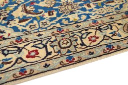 Backside of handmade 1990s Nain Silk rug showing knot structure and weave density