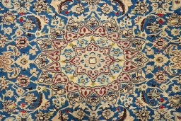 Full view of 1990s Nain Silk rug from Iran / Persia, 191 × 109 cm in Blue tones