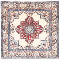 Full view of 2002s Nain Silk rug from Iran / Persia, 100 × 100 cm in Cream tones