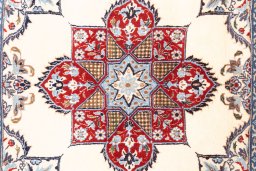 Full view of 2002s Nain Silk rug from Iran / Persia, 100 × 100 cm in Cream tones