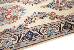 Backside of handmade 2000s Nain Silk rug showing knot structure and weave density