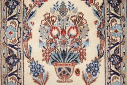 Full view of 2000s Nain Silk rug from Iran / Persia, 226 × 72 cm in Cream tones