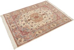 Close-up detail of New Tabriz Silk rug from Iran / Persia showing Wool weave