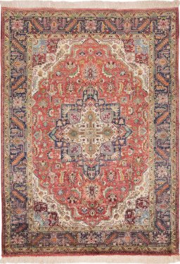 Full view of 1960s Tabriz Silk rug from Iran / Persia, 193 × 140 cm in Red tones