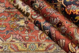 Close-up detail of 1960s Tabriz Silk rug from Iran / Persia showing Silk weave
