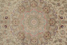 Close-up detail of New Tabriz Silk rug from Iran / Persia showing Wool weave