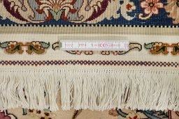 Full view of 1990s Tabriz Silk rug from Iran / Persia, 310 × 201 cm in Cream tones
