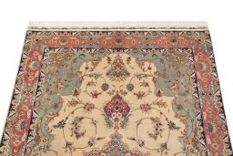 Surface texture of 1990s Tabriz Silk rug with natural Wool and intricate pattern