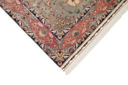 Backside of handmade 1990s Tabriz Silk rug showing knot structure and weave density