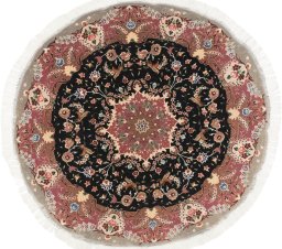 Full view of New Tabriz Silk rug from Iran / Persia, 146 × 154 cm in Black tones