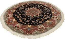 Close-up detail of New Tabriz Silk rug from Iran / Persia showing Wool weave