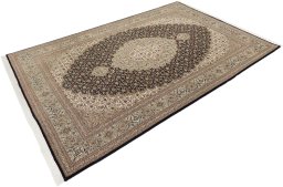 Corner detail of New Tabriz Silk rug showing border pattern and Wool pile