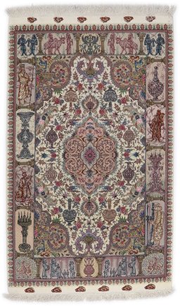 Full view of New Tabriz Silk rug from Iran / Persia, 156 × 100 cm in Cream tones