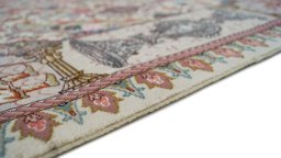 Close-up detail of New Tabriz Silk rug from Iran / Persia showing Wool weave