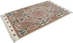 Close-up detail of New Tabriz Silk rug from Iran / Persia showing Wool weave