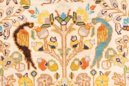 Close-up detail of 2000s Tabriz Silk rug from Iran / Persia showing Wool weave