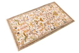 Close-up detail of 2005s Tabriz Silk rug from Iran / Persia showing Wool weave